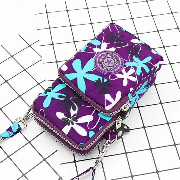 Flower Pattern Phone Wallet In Purple - Picture 1 of 3